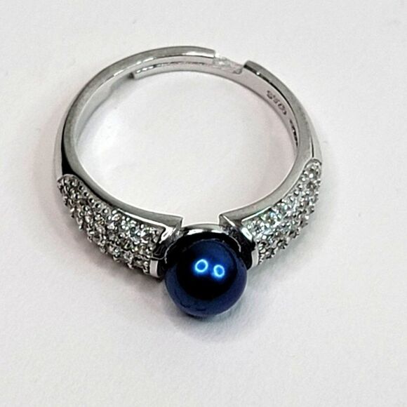Pure Chic 925 SS Adjustable Ring With Bright Blue Freshwater Pearl - Picture 6 of 6